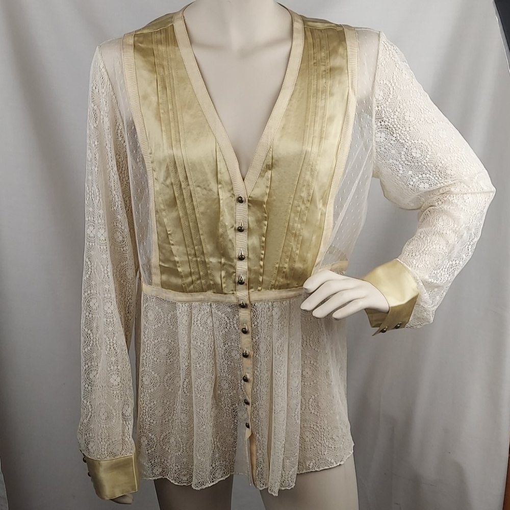 Sundance Long Sleeve Lace & Satin Top